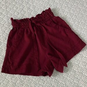 CONSCIOUS Shorts w/ Bowknot Tied Drawstring-look Elastic Waist. Deep Maroon.